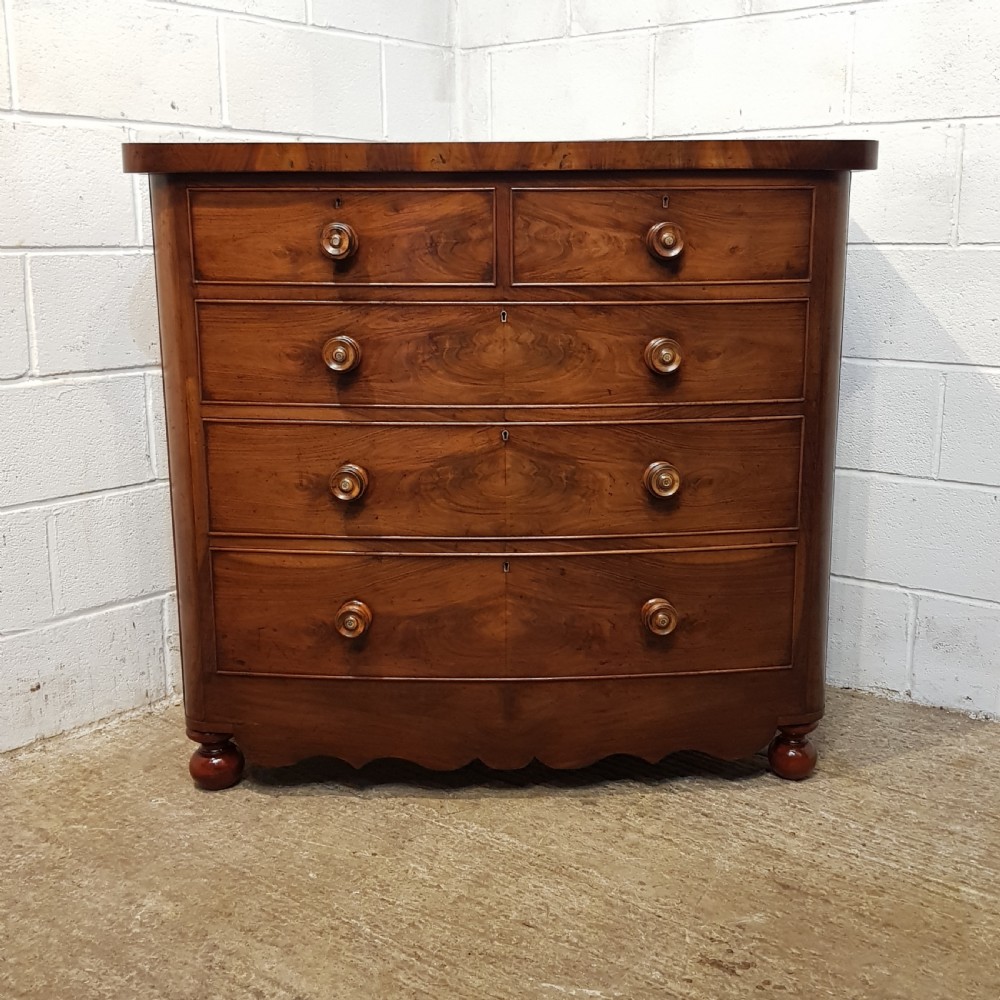ANTIQUE VICTORIAN MAHOGANY BOW FRONT CHEST OF DRAWERS C1880 View VII
