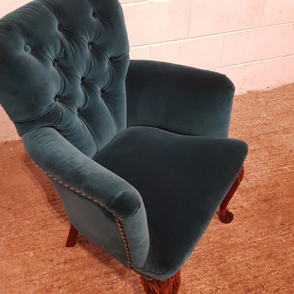 ANTIQUE PAIR VELVET TUB SALON CHAIRS C1920 View II