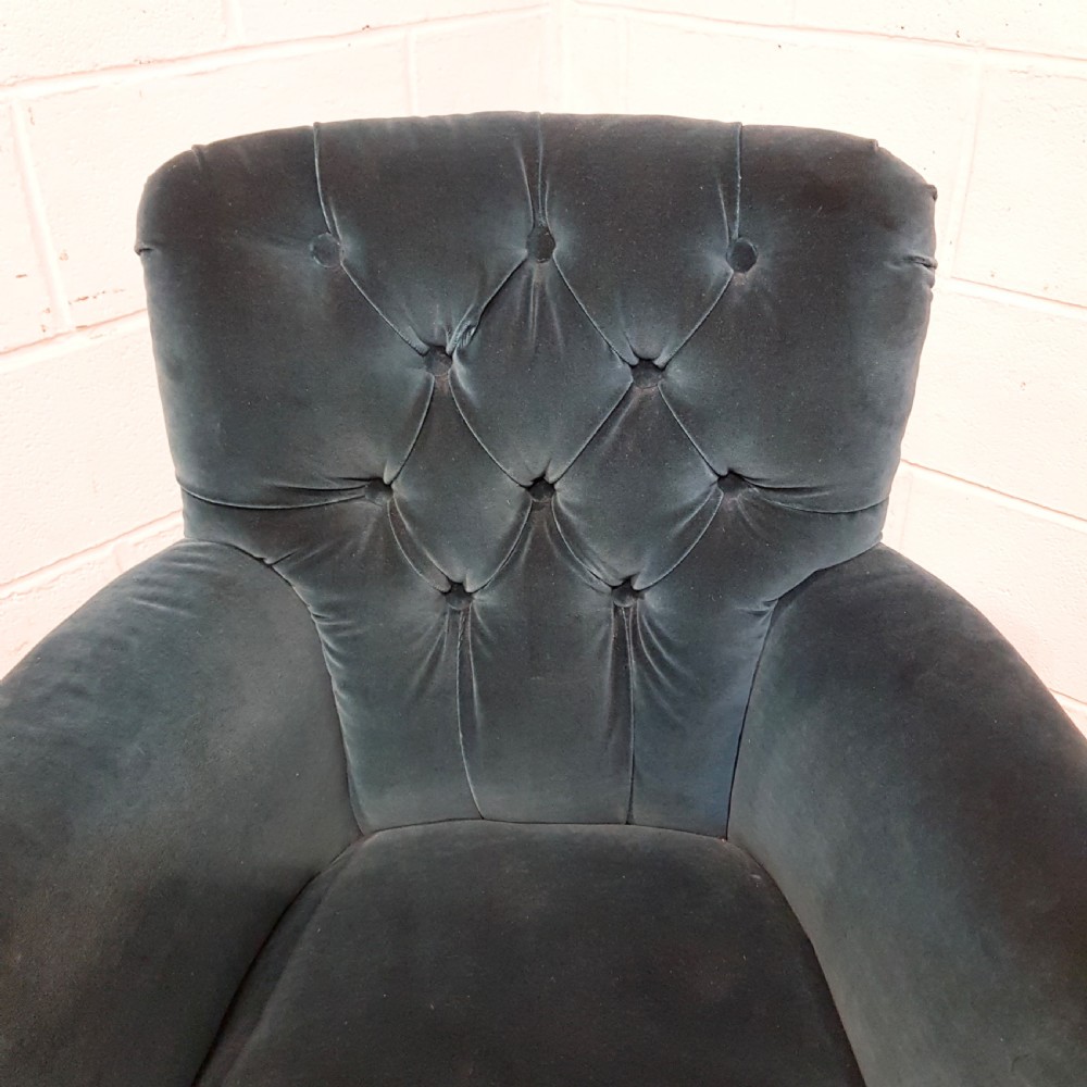 ANTIQUE PAIR VELVET TUB SALON CHAIRS C1920 View III