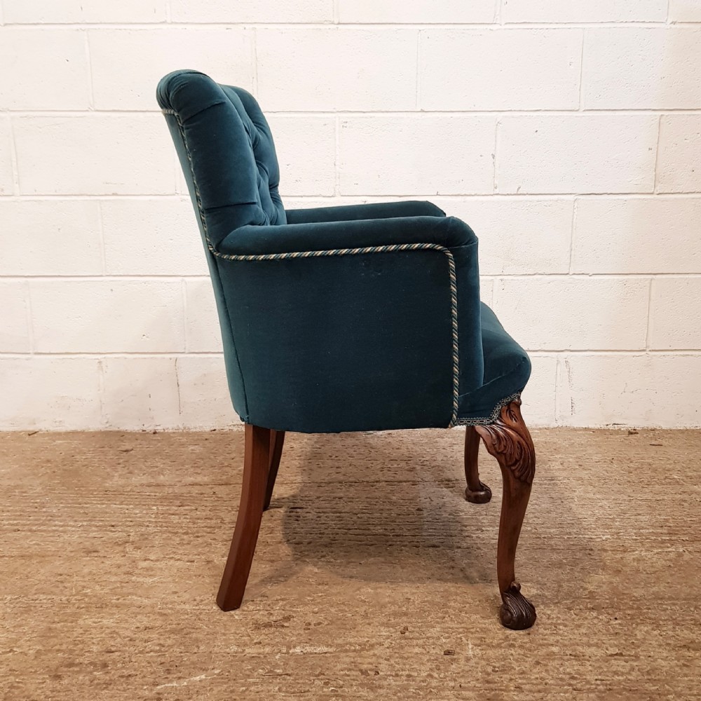 ANTIQUE PAIR VELVET TUB SALON CHAIRS C1920 View V