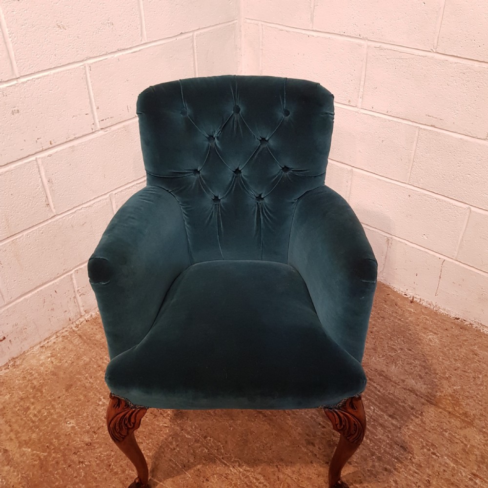 ANTIQUE PAIR VELVET TUB SALON CHAIRS C1920 View VI