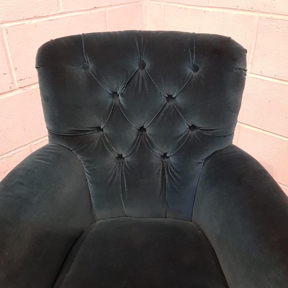 ANTIQUE PAIR VELVET TUB SALON CHAIRS C1920 View VII