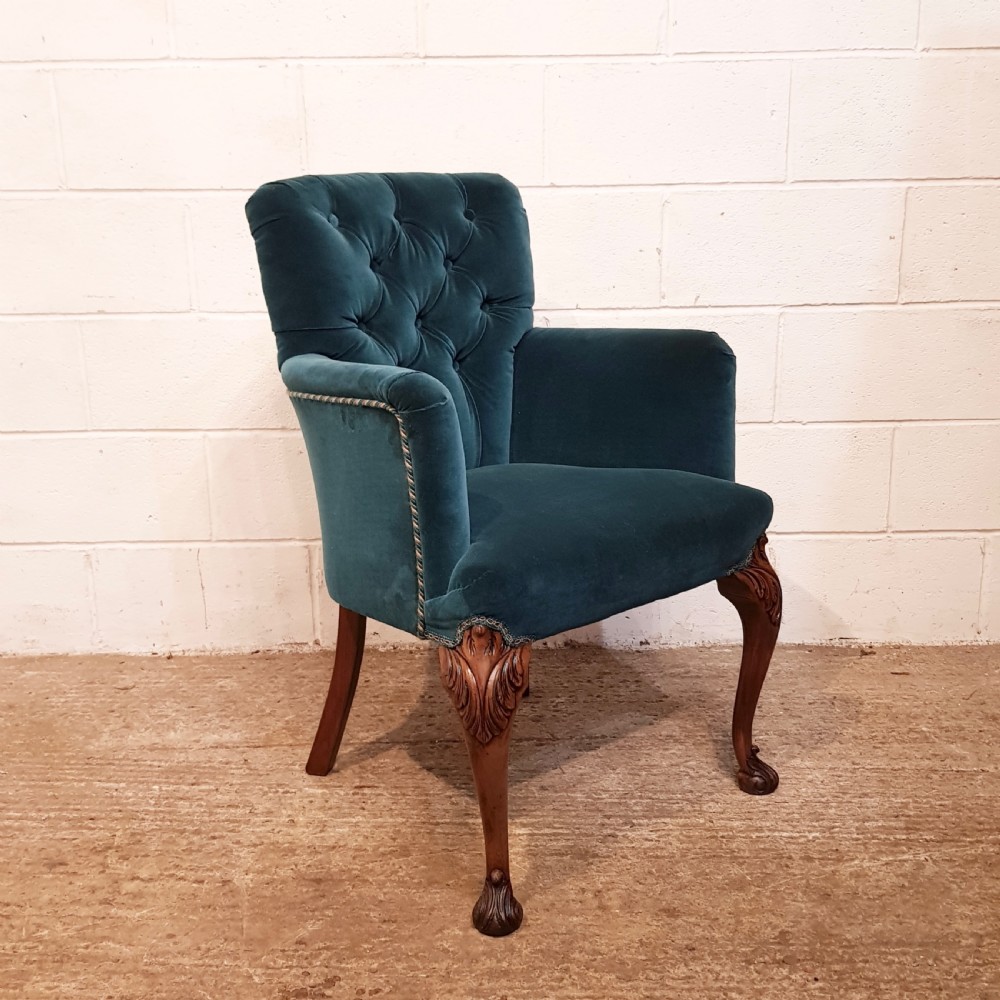 ANTIQUE PAIR VELVET TUB SALON CHAIRS C1920 View VIII