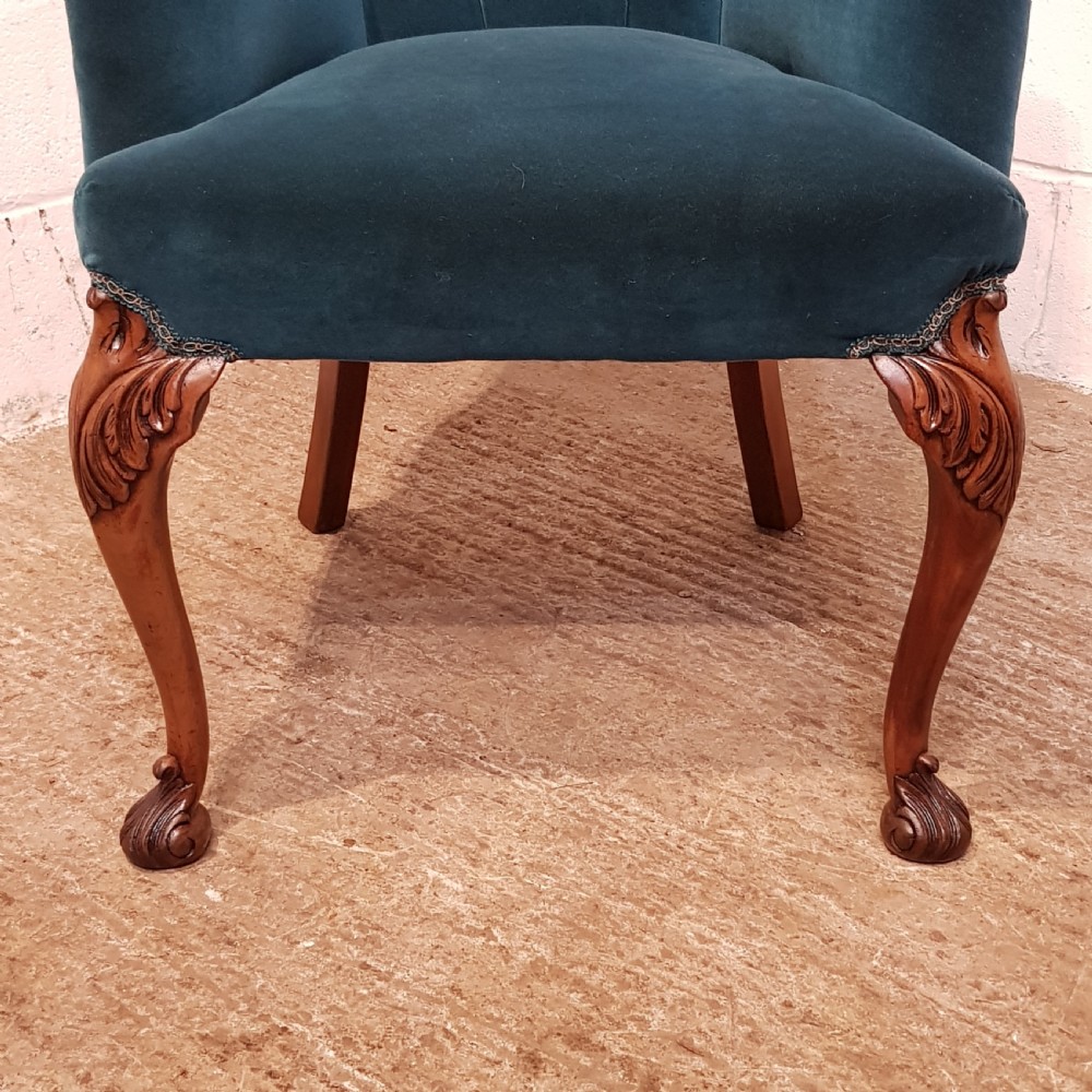 ANTIQUE PAIR VELVET TUB SALON CHAIRS C1920 View IX