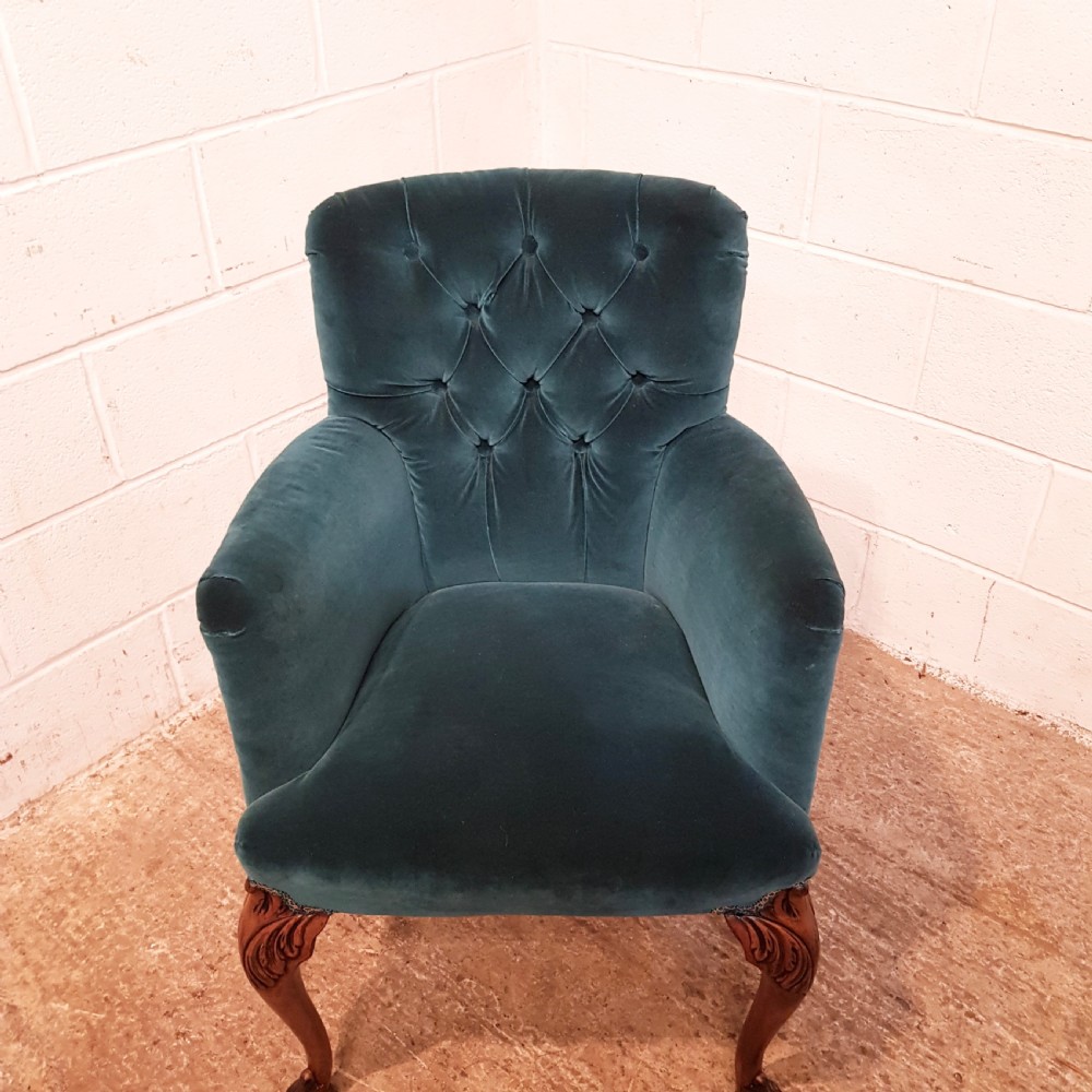 ANTIQUE PAIR VELVET TUB SALON CHAIRS C1920 View XI
