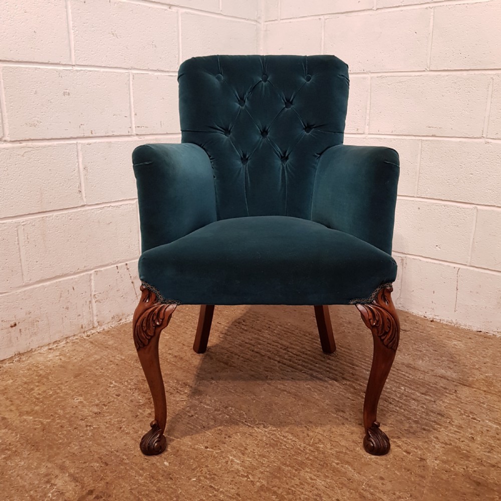 ANTIQUE PAIR VELVET TUB SALON CHAIRS C1920 View XII