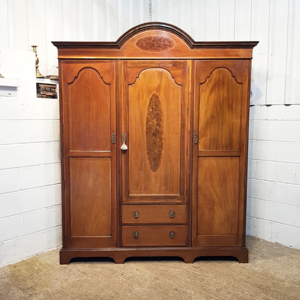 ANTIQUE MAHOGANY INLAID TRIPLE WARDROBE C1900 View III
