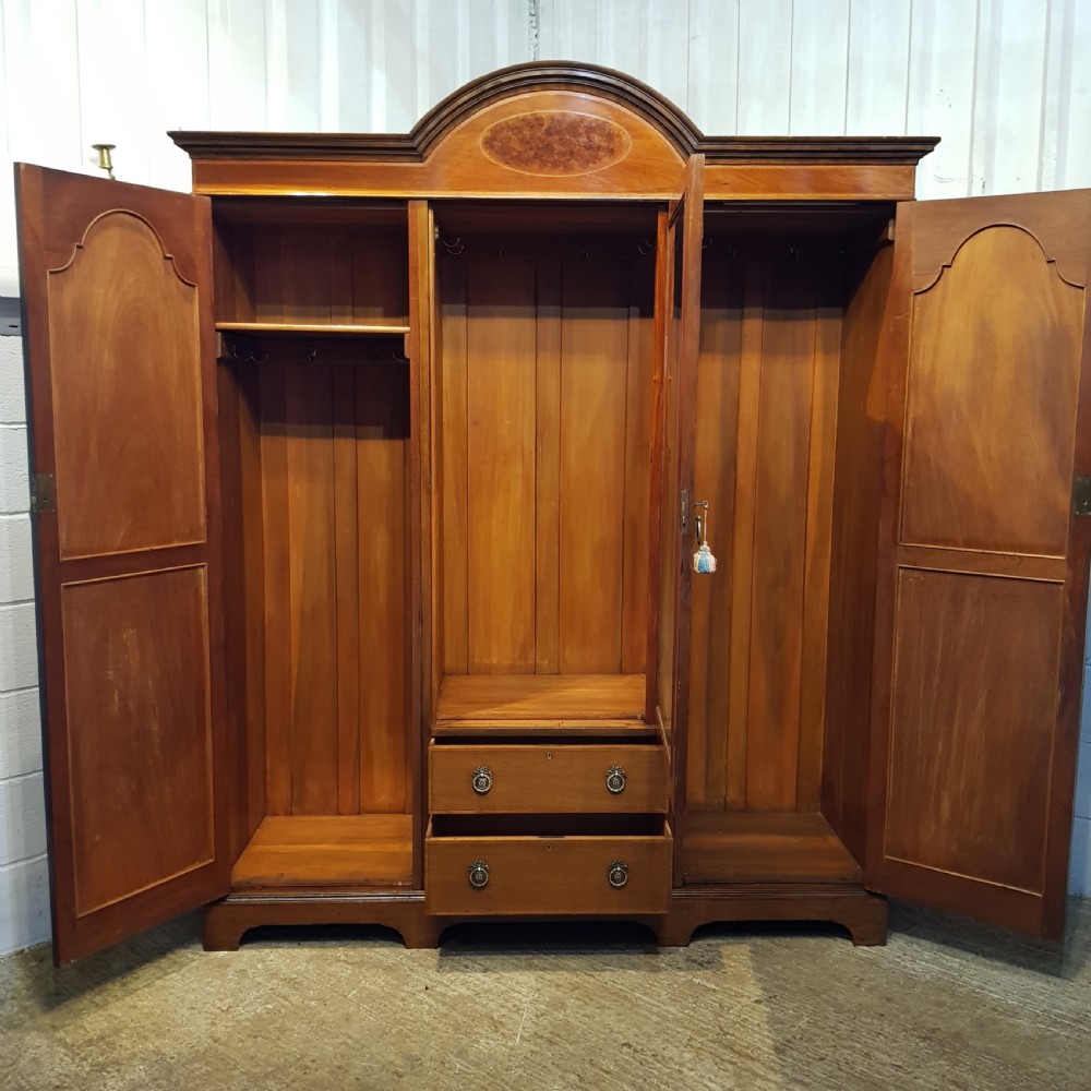 ANTIQUE MAHOGANY INLAID TRIPLE WARDROBE C1900 View V