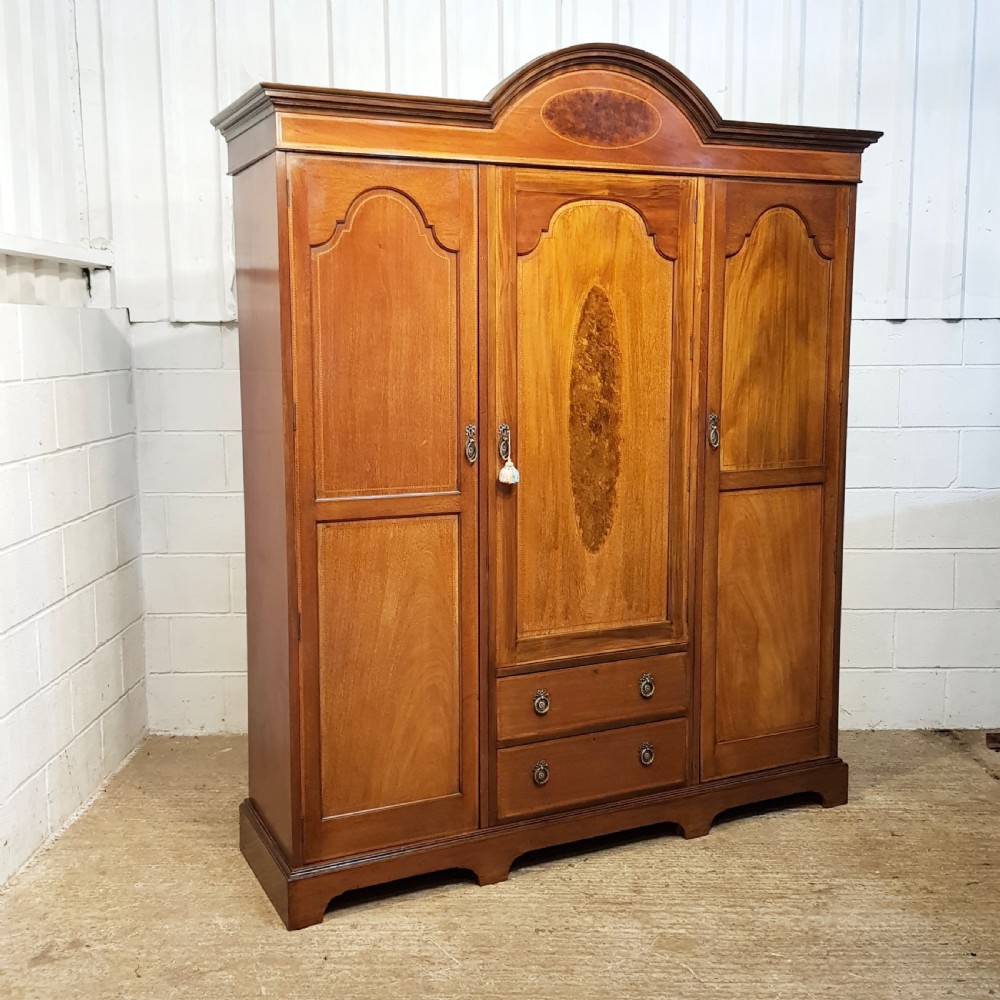 ANTIQUE MAHOGANY INLAID TRIPLE WARDROBE C1900 View VI