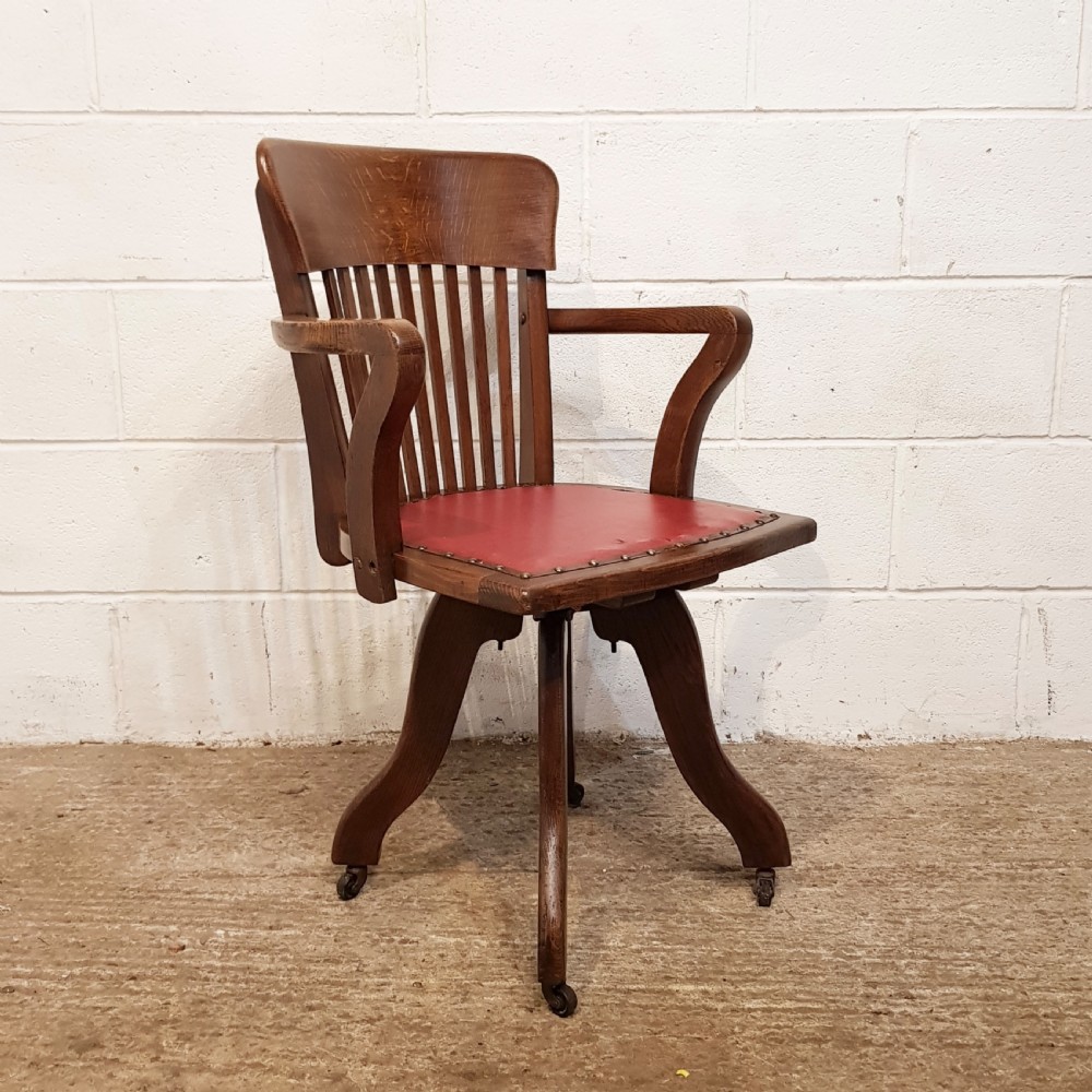 ANTIQUE EDWARDIAN OAK SWIVEL DESK CHAIR C1900
