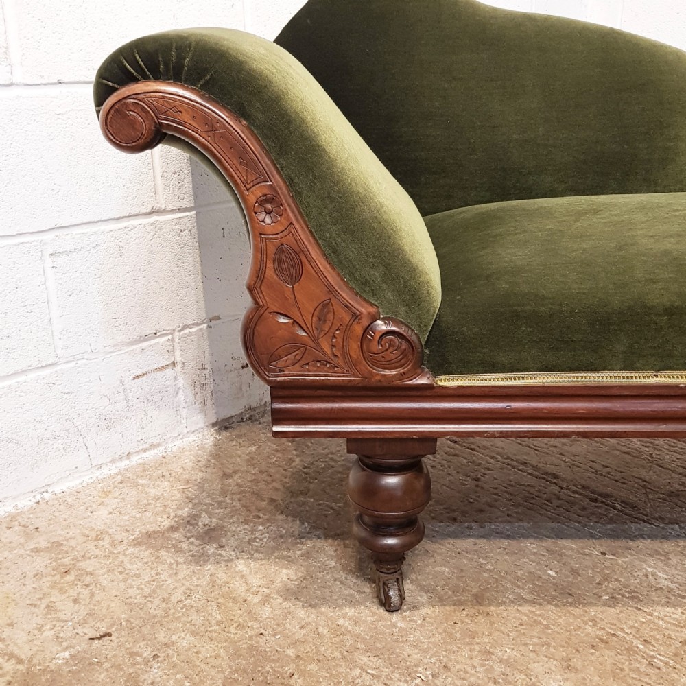 ANTIQUE VICTORIAN MAHOGANY SHOW FRAME CHAISE LONGUE C1880 View VIII