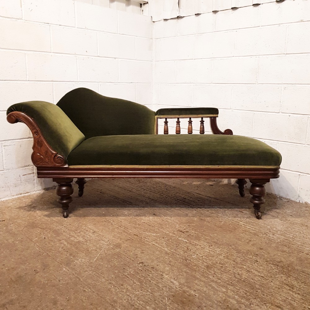 ANTIQUE VICTORIAN MAHOGANY SHOW FRAME CHAISE LONGUE C1880 View IX