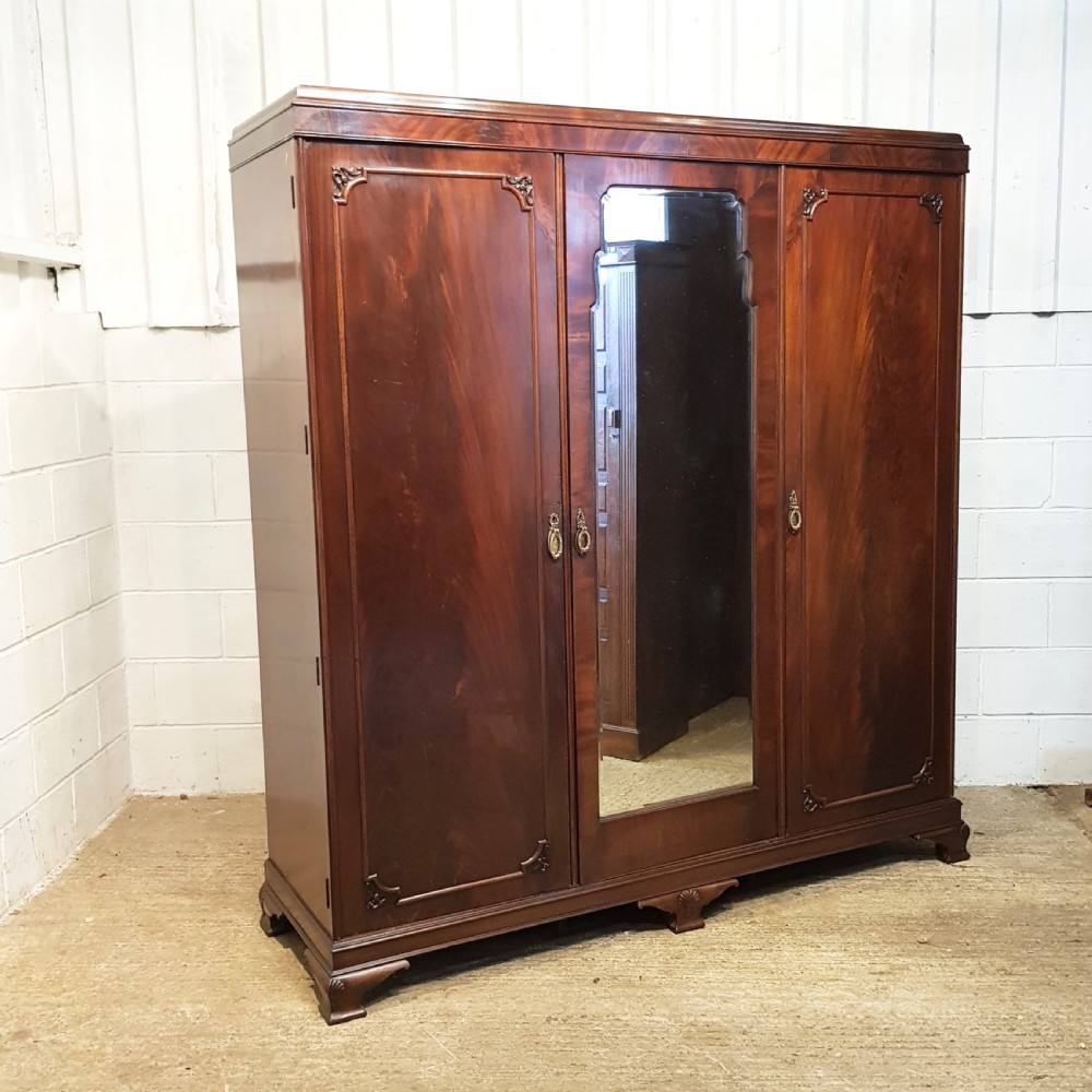 ANTIQUE  EDWARDIAN MAHOGANY TRIPLE WARDROBE  with secret drawer C1900