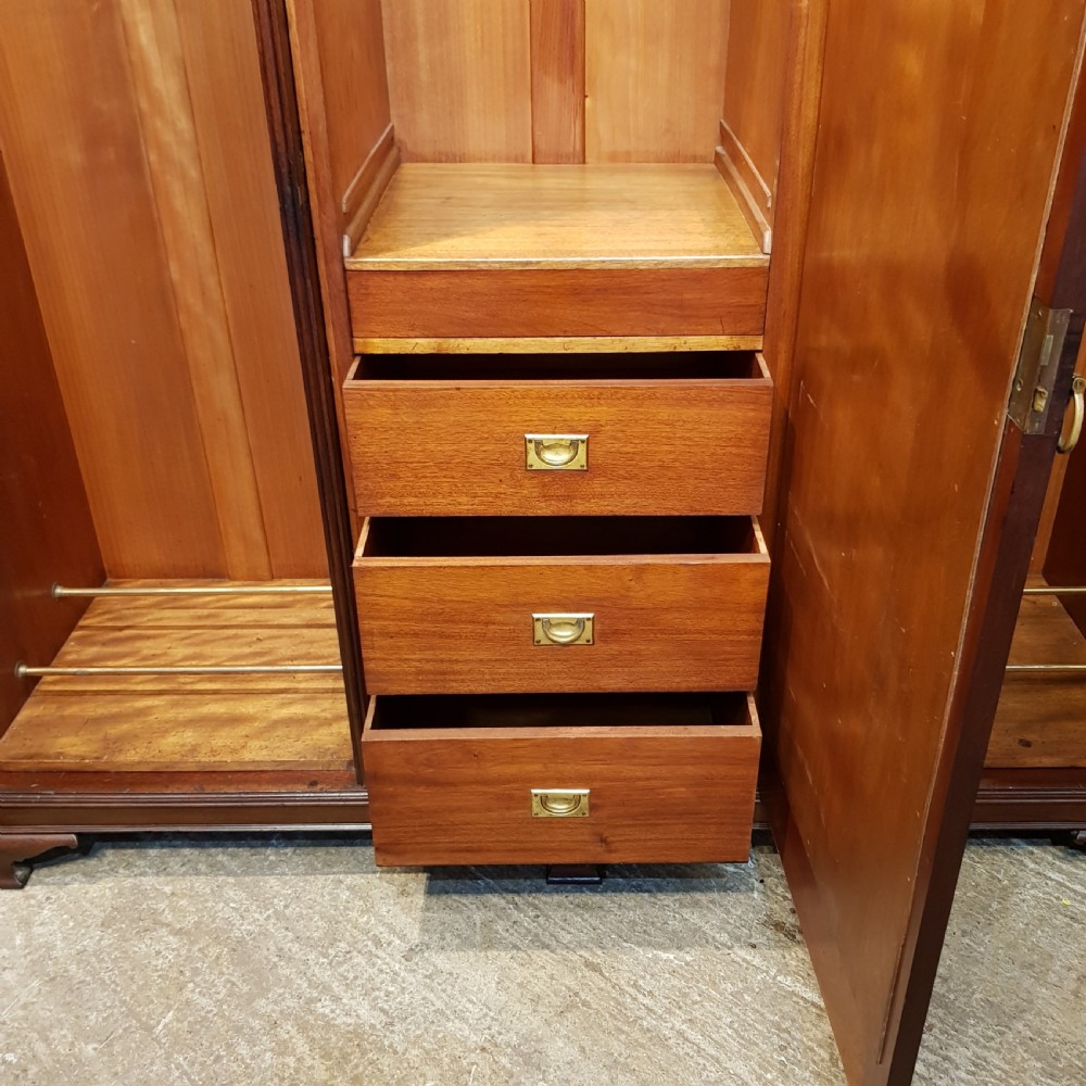 ANTIQUE  EDWARDIAN MAHOGANY TRIPLE WARDROBE  with secret drawer C1900 View II