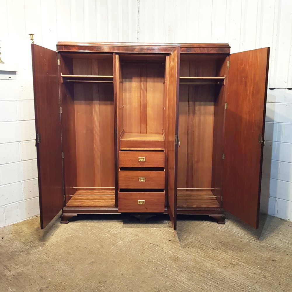 ANTIQUE  EDWARDIAN MAHOGANY TRIPLE WARDROBE  with secret drawer C1900 View VI