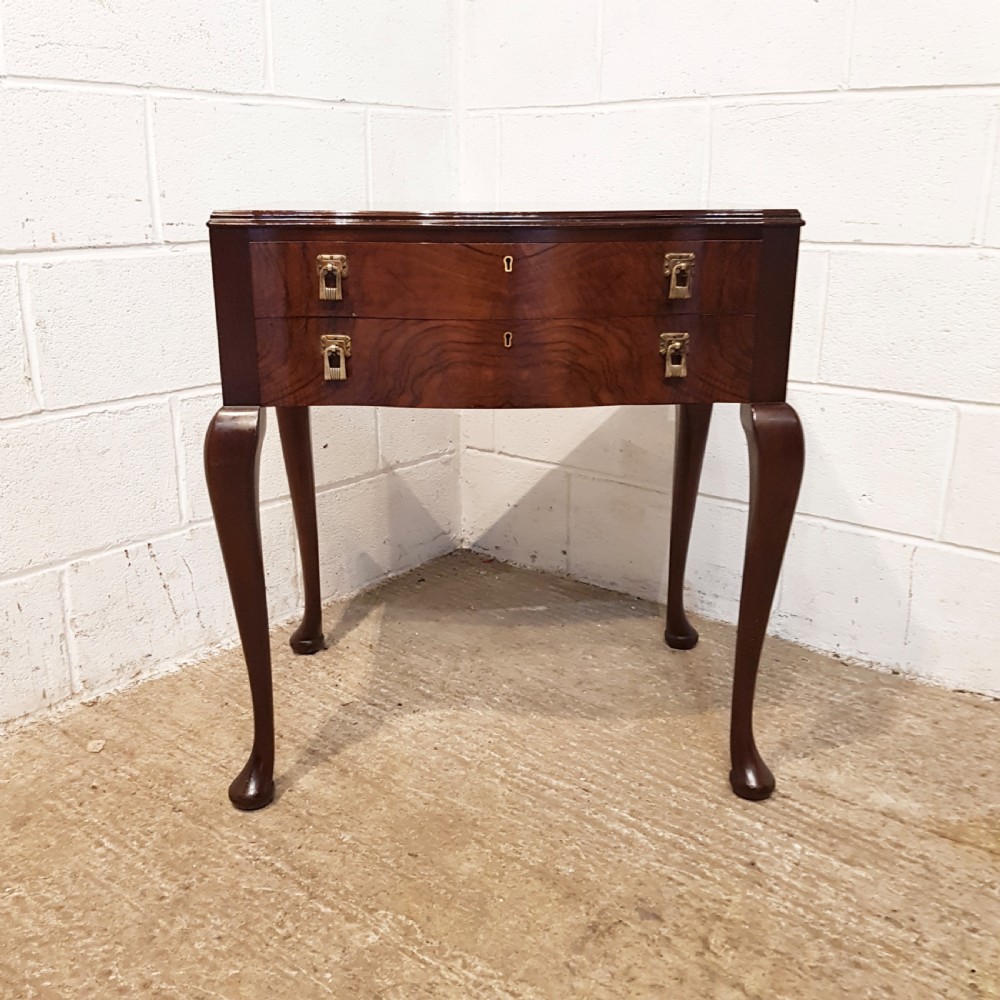 ANTIQUE WALNUT SERPENTINE FRONTED SIDE TABLE C1920 View V