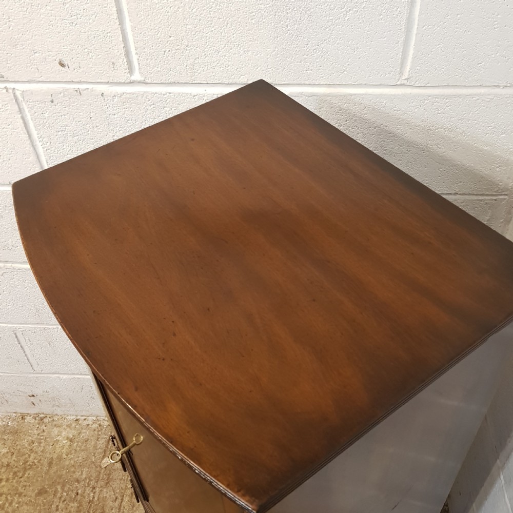 ANTIQUE GENTS MAHOGANY BOW FRONT TALL BOY WITH BRUSHING SLIDE C1920 View III