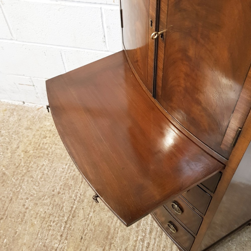 ANTIQUE GENTS MAHOGANY BOW FRONT TALL BOY WITH BRUSHING SLIDE C1920 View V