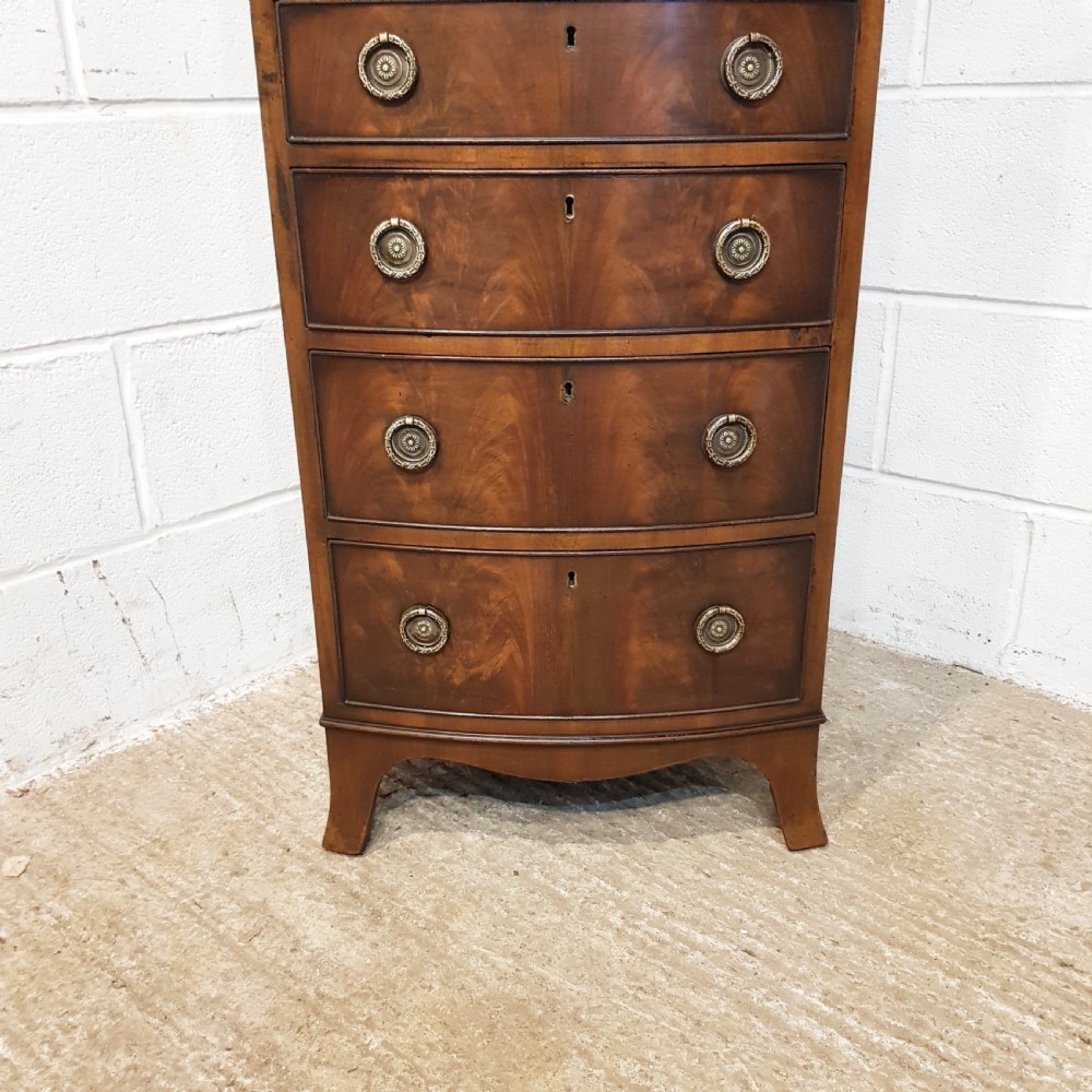 ANTIQUE GENTS MAHOGANY BOW FRONT TALL BOY WITH BRUSHING SLIDE C1920 View VII