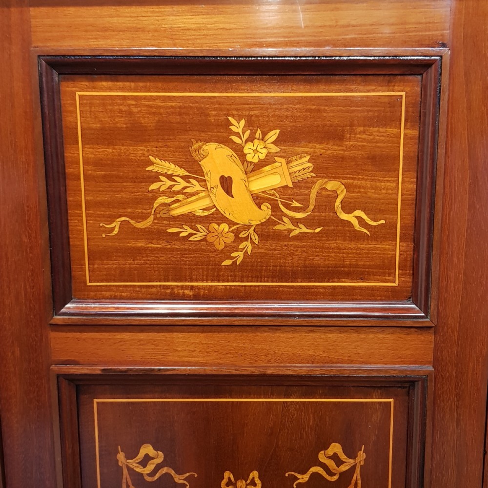 ANTIQUE EDWARDIAN INLAID MAHOGANY TRIPLE WARDROBE C1900 View II