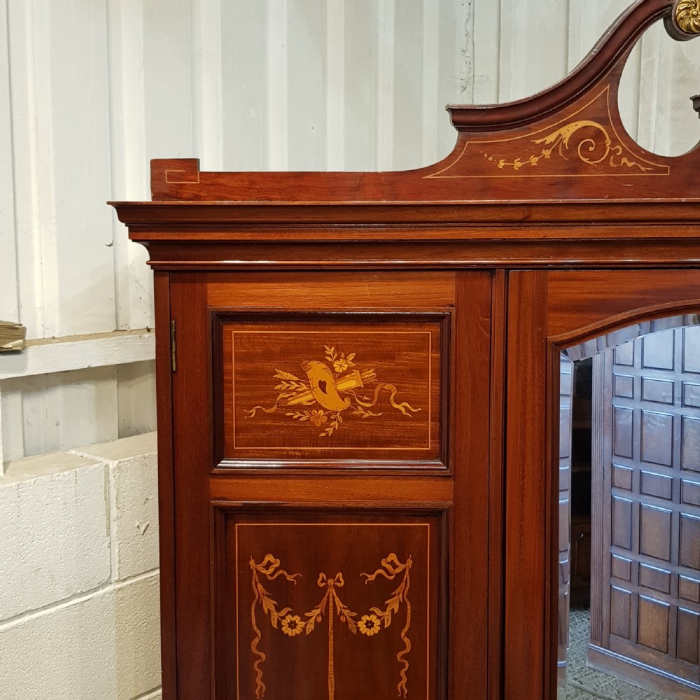 ANTIQUE EDWARDIAN INLAID MAHOGANY TRIPLE WARDROBE C1900 View IV