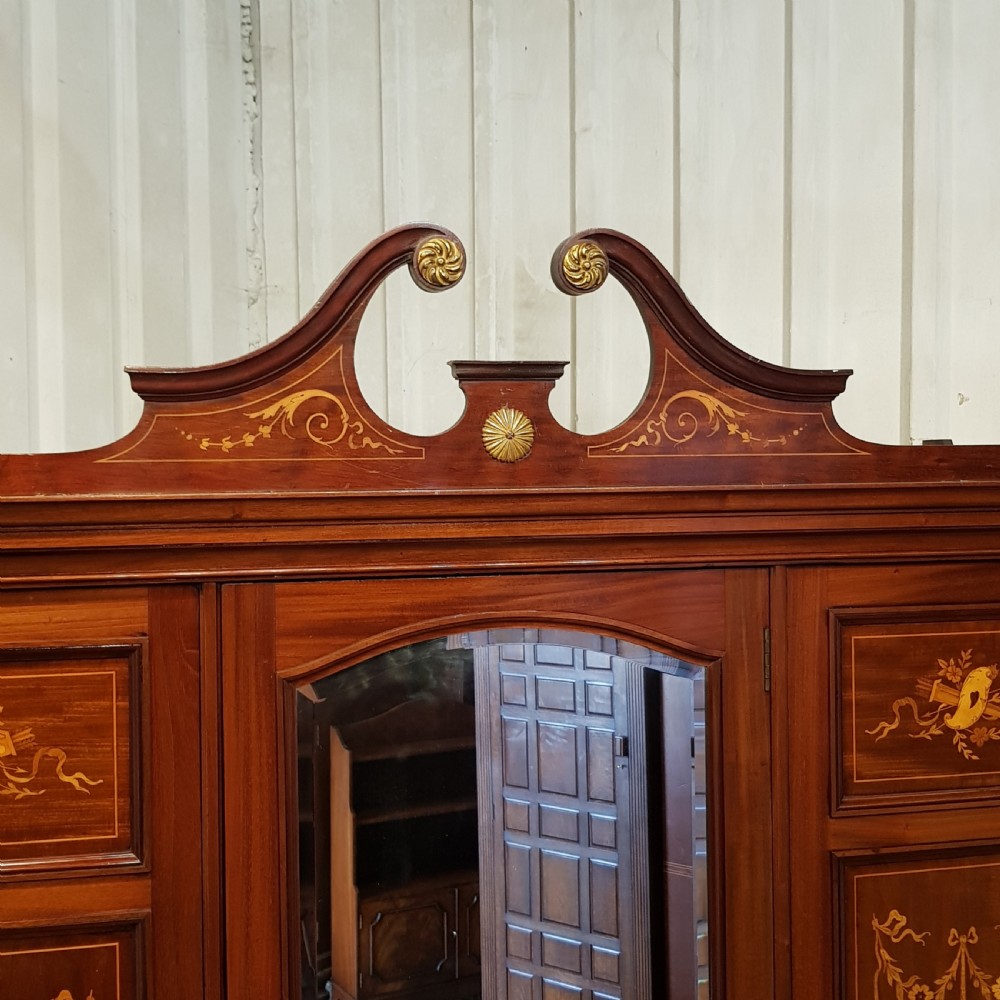 ANTIQUE EDWARDIAN INLAID MAHOGANY TRIPLE WARDROBE C1900 View VII