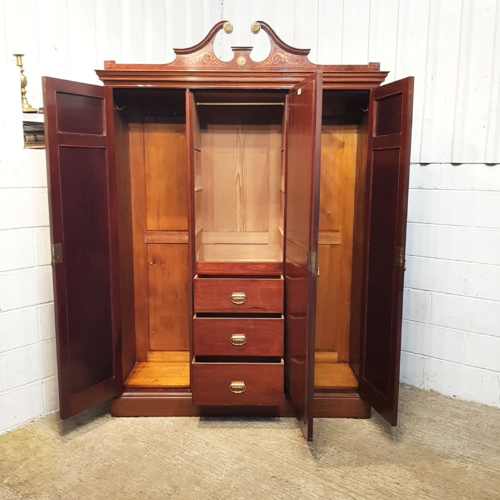 ANTIQUE EDWARDIAN INLAID MAHOGANY TRIPLE WARDROBE C1900 View VIII