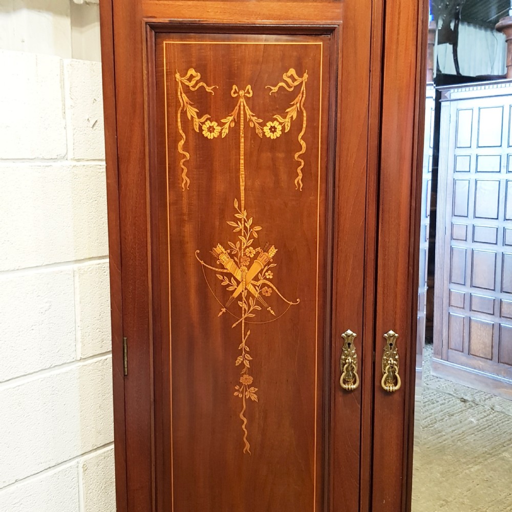 ANTIQUE EDWARDIAN INLAID MAHOGANY TRIPLE WARDROBE C1900 View XI