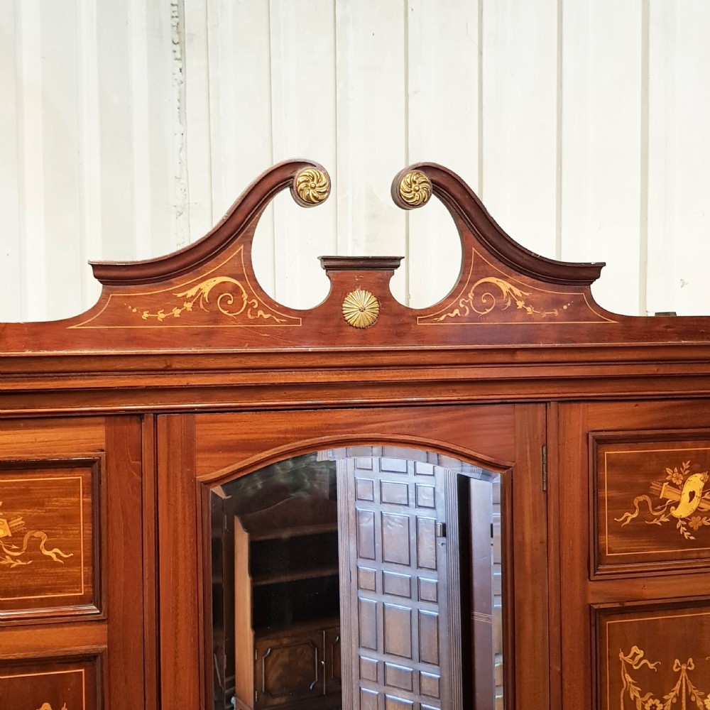 ANTIQUE EDWARDIAN INLAID MAHOGANY TRIPLE WARDROBE C1900 View XII