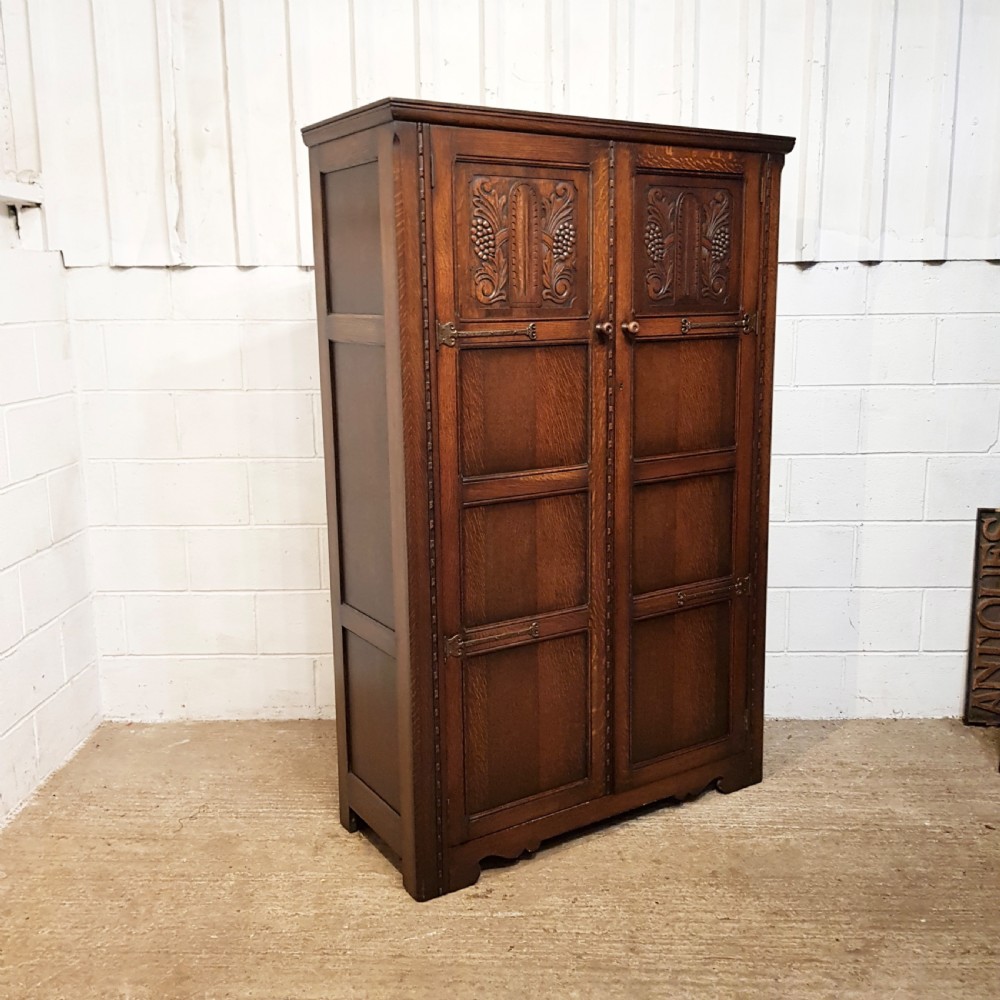 ANTIQUE CARVED OAK DOUBLE WARDROBE  C1920 View II