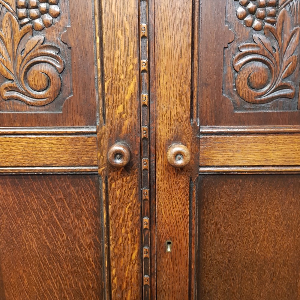ANTIQUE CARVED OAK DOUBLE WARDROBE  C1920 View III