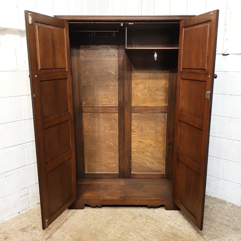 ANTIQUE CARVED OAK DOUBLE WARDROBE  C1920 View IV
