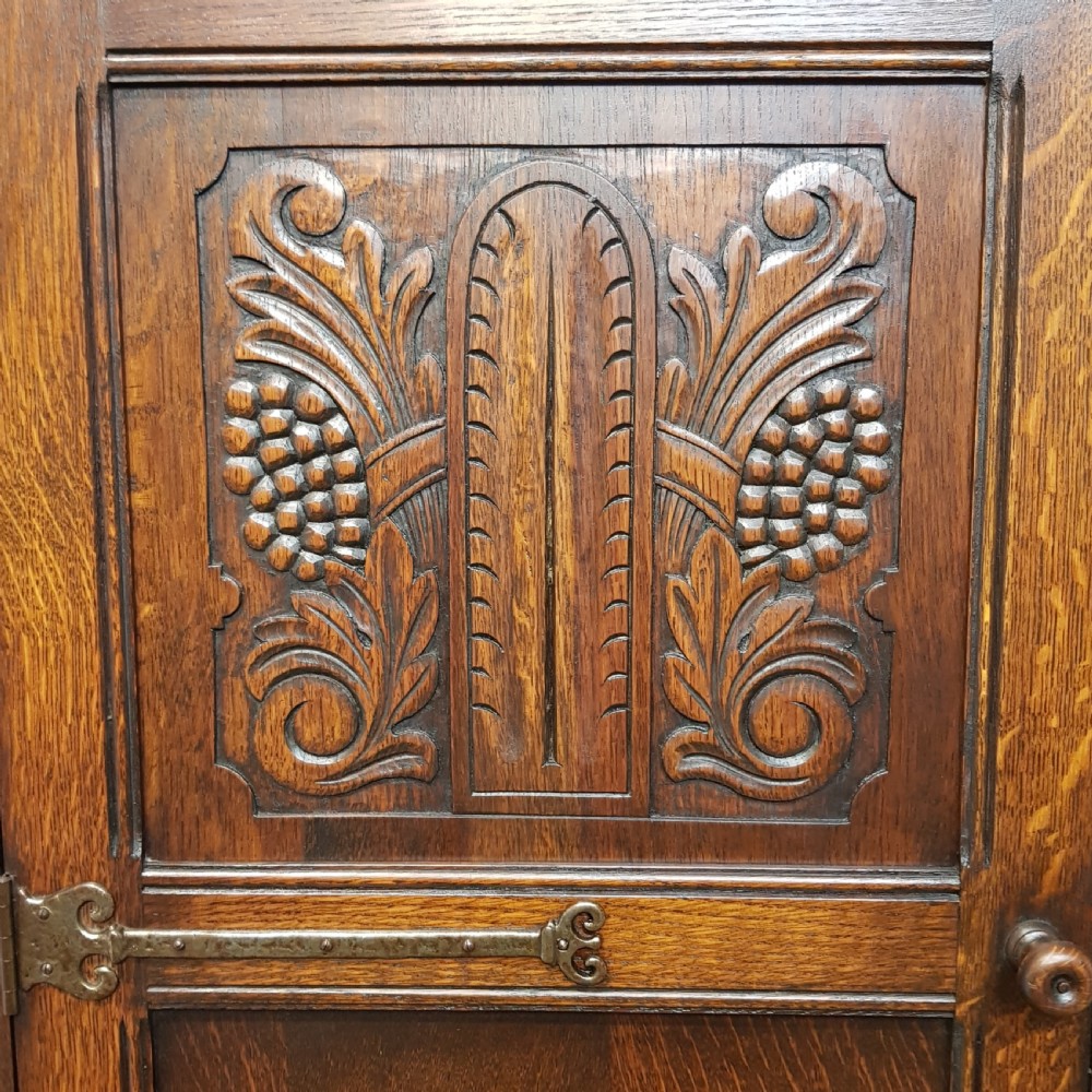 ANTIQUE CARVED OAK DOUBLE WARDROBE  C1920 View V