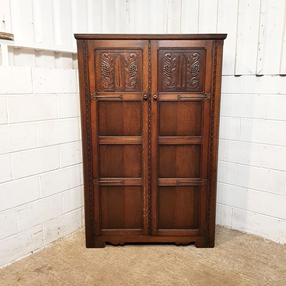 ANTIQUE CARVED OAK DOUBLE WARDROBE  C1920 View VII