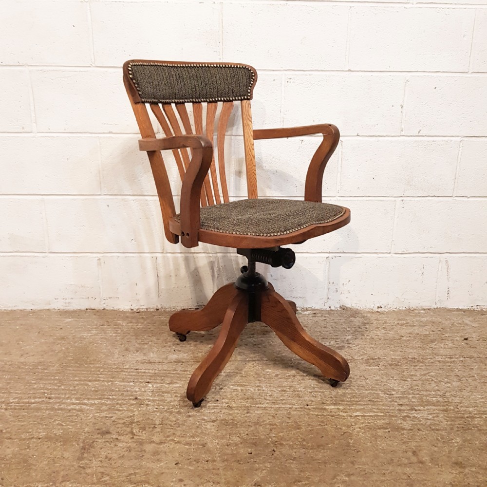 ANTIQUE EDWARDIAN OAK SWIVEL DESK CHAIR C1900