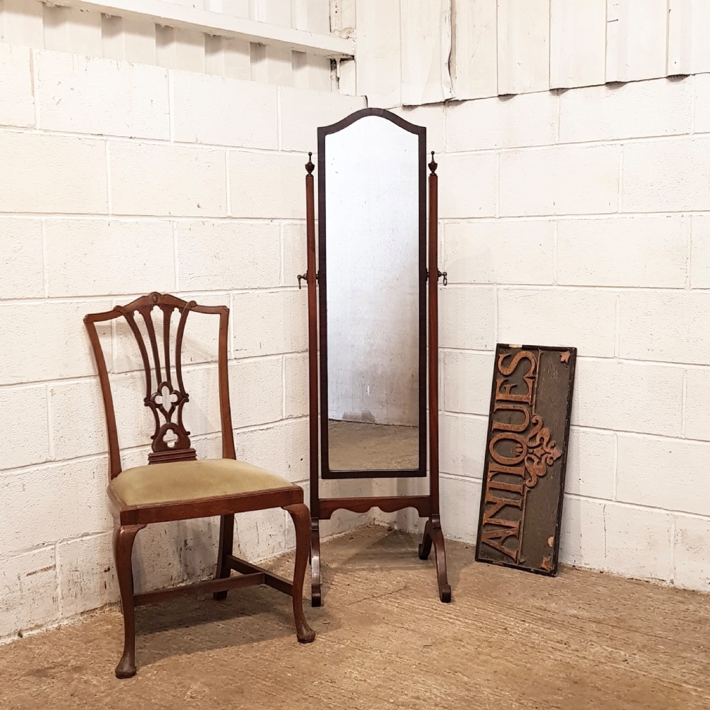 ANTIQUE MAHOGANY CHEVAL MIRROR C1920