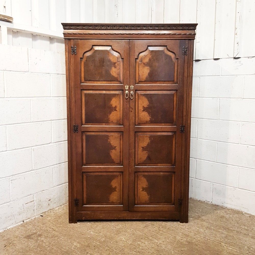 ANTIQUE EDWARDIAN OAK & BURR WALNUY DOUBLE WARDROBE C1910 View II