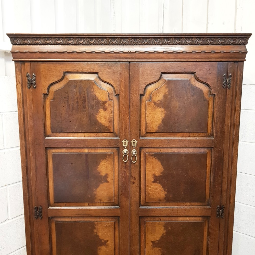 ANTIQUE EDWARDIAN OAK & BURR WALNUY DOUBLE WARDROBE C1910 View IV