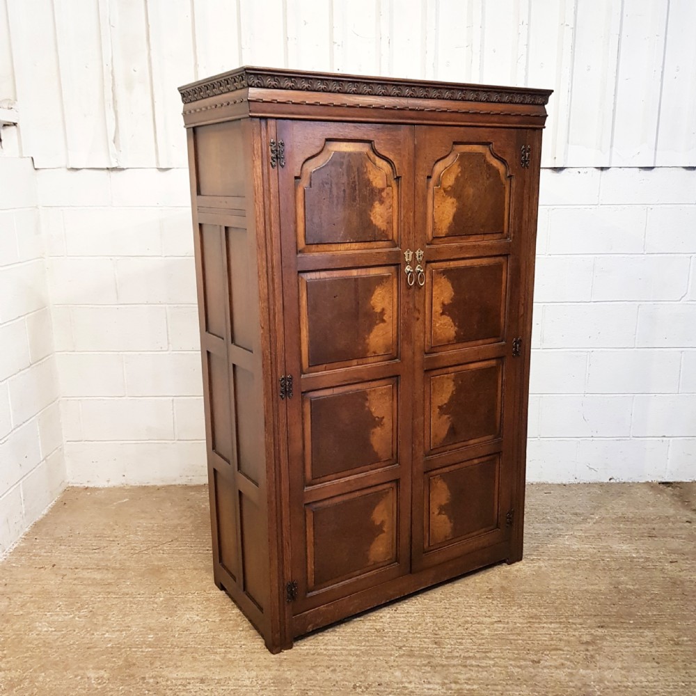 ANTIQUE EDWARDIAN OAK & BURR WALNUY DOUBLE WARDROBE C1910 View VI