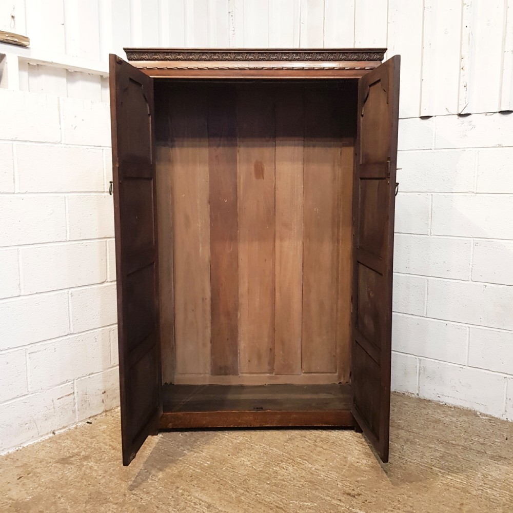 ANTIQUE EDWARDIAN OAK & BURR WALNUY DOUBLE WARDROBE C1910 View VII