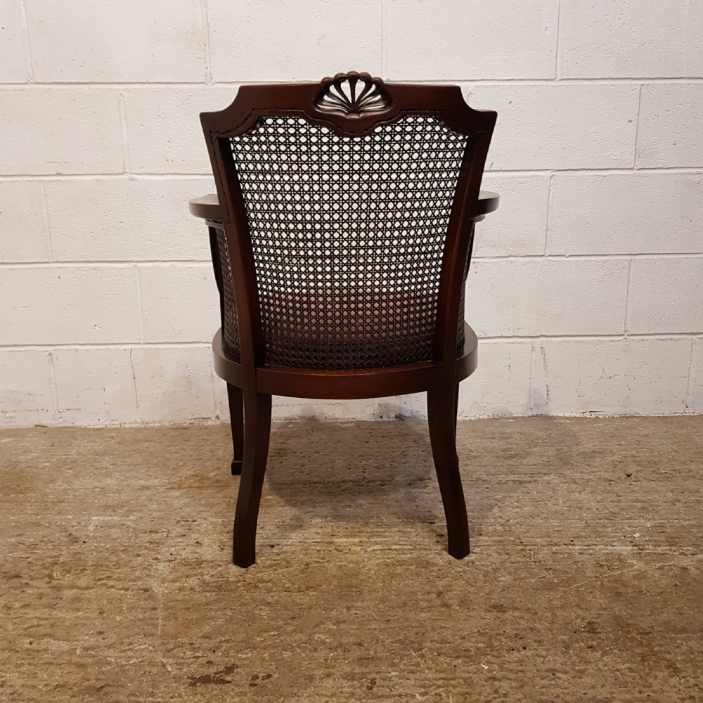 ANTIQUE PAIR MAHOGANY BERGERE LIBRARY SALON CHAIRS C1920 View III
