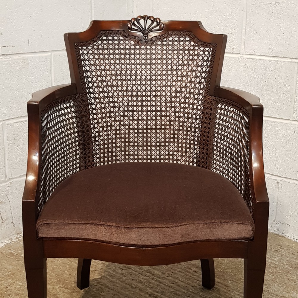 ANTIQUE PAIR MAHOGANY BERGERE LIBRARY SALON CHAIRS C1920 View IV