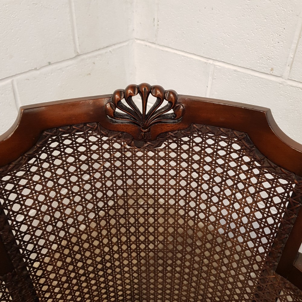 ANTIQUE PAIR MAHOGANY BERGERE LIBRARY SALON CHAIRS C1920 View V