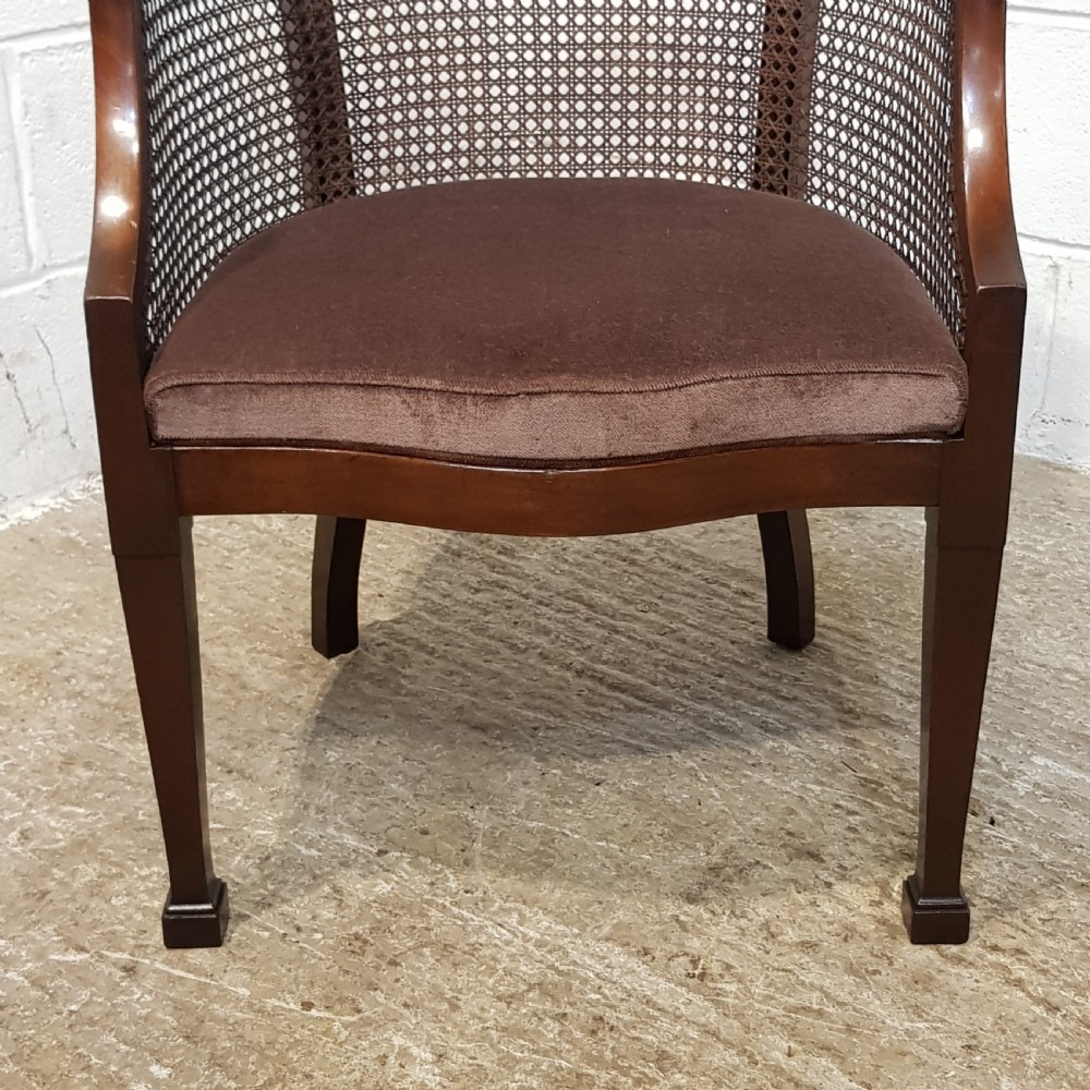 ANTIQUE PAIR MAHOGANY BERGERE LIBRARY SALON CHAIRS C1920 View VI