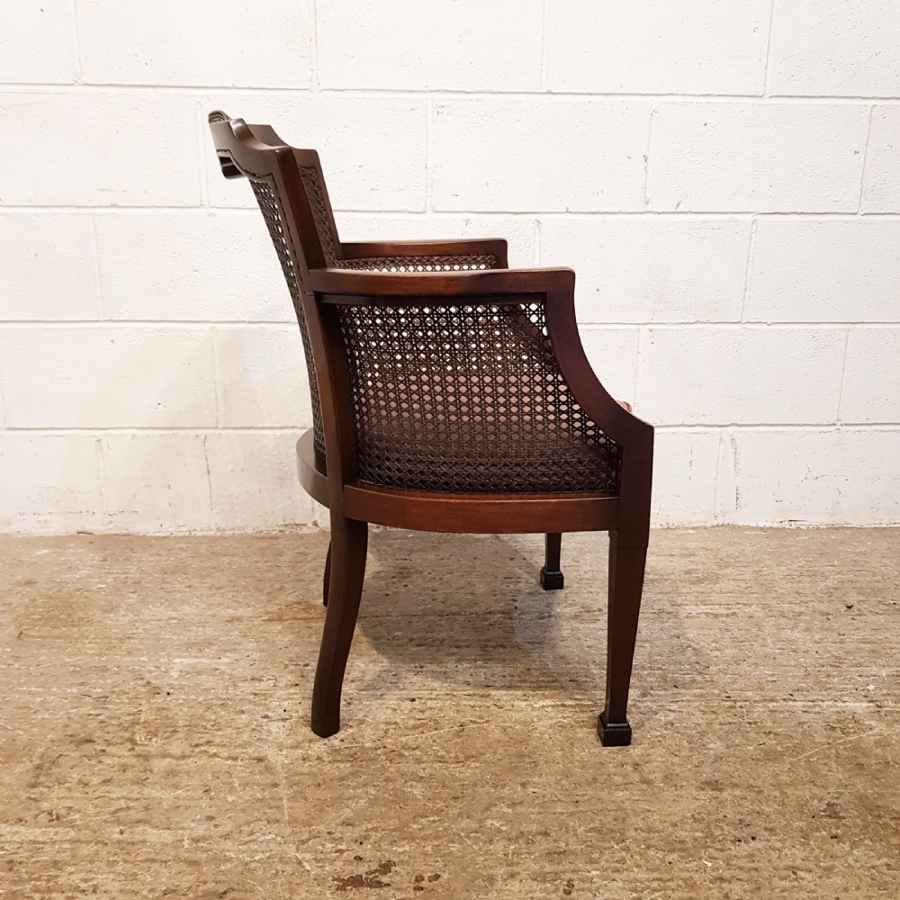 ANTIQUE PAIR MAHOGANY BERGERE LIBRARY SALON CHAIRS C1920 View VII