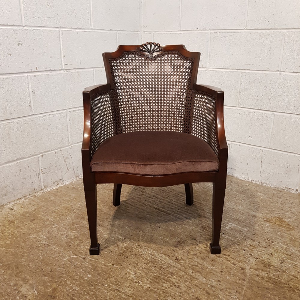 ANTIQUE PAIR MAHOGANY BERGERE LIBRARY SALON CHAIRS C1920 View IX
