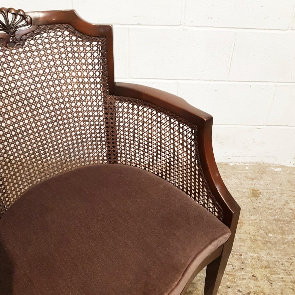 ANTIQUE PAIR MAHOGANY BERGERE LIBRARY SALON CHAIRS C1920 View X