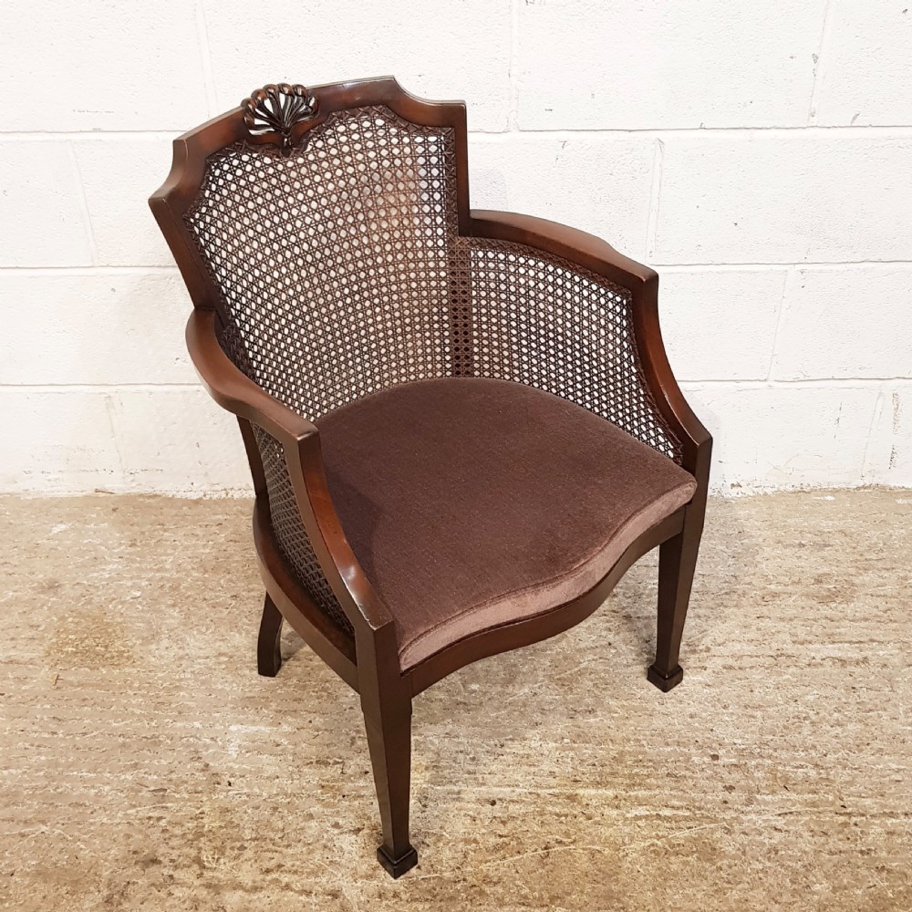 ANTIQUE PAIR MAHOGANY BERGERE LIBRARY SALON CHAIRS C1920 View XI
