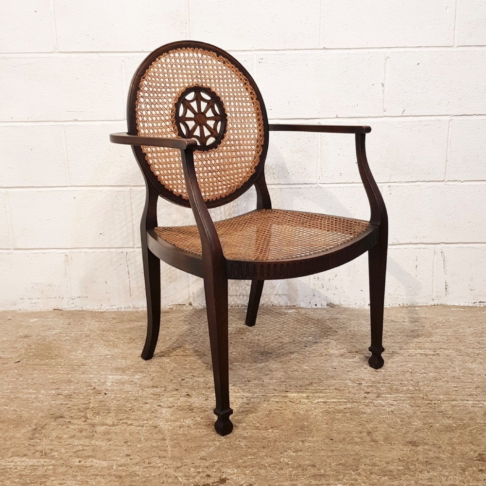 ANTIQUE MAHOGANY FRAMED BERGERE LIBRARY SALON CHAIR C1920