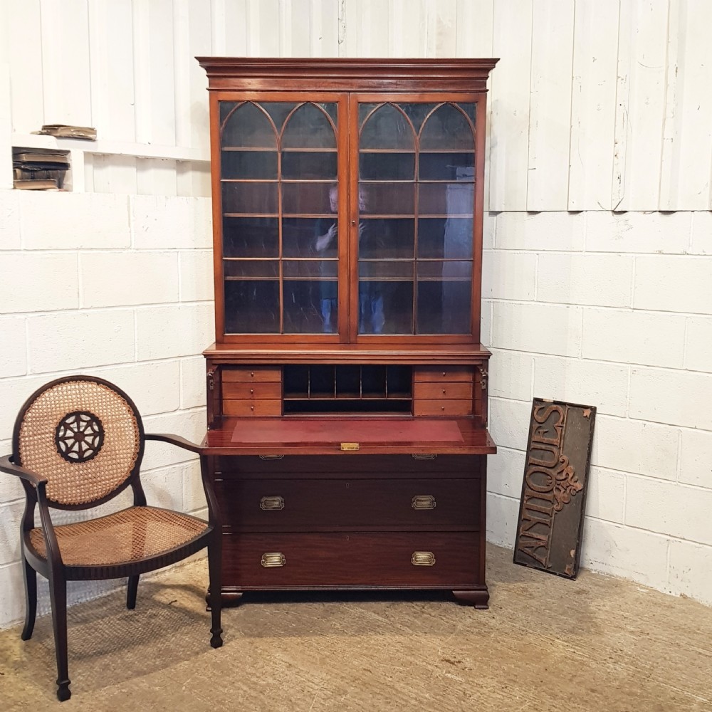 ANTIQUE REGENCY MAHOGANY SECRETAIRE BOOKCASE C1820
